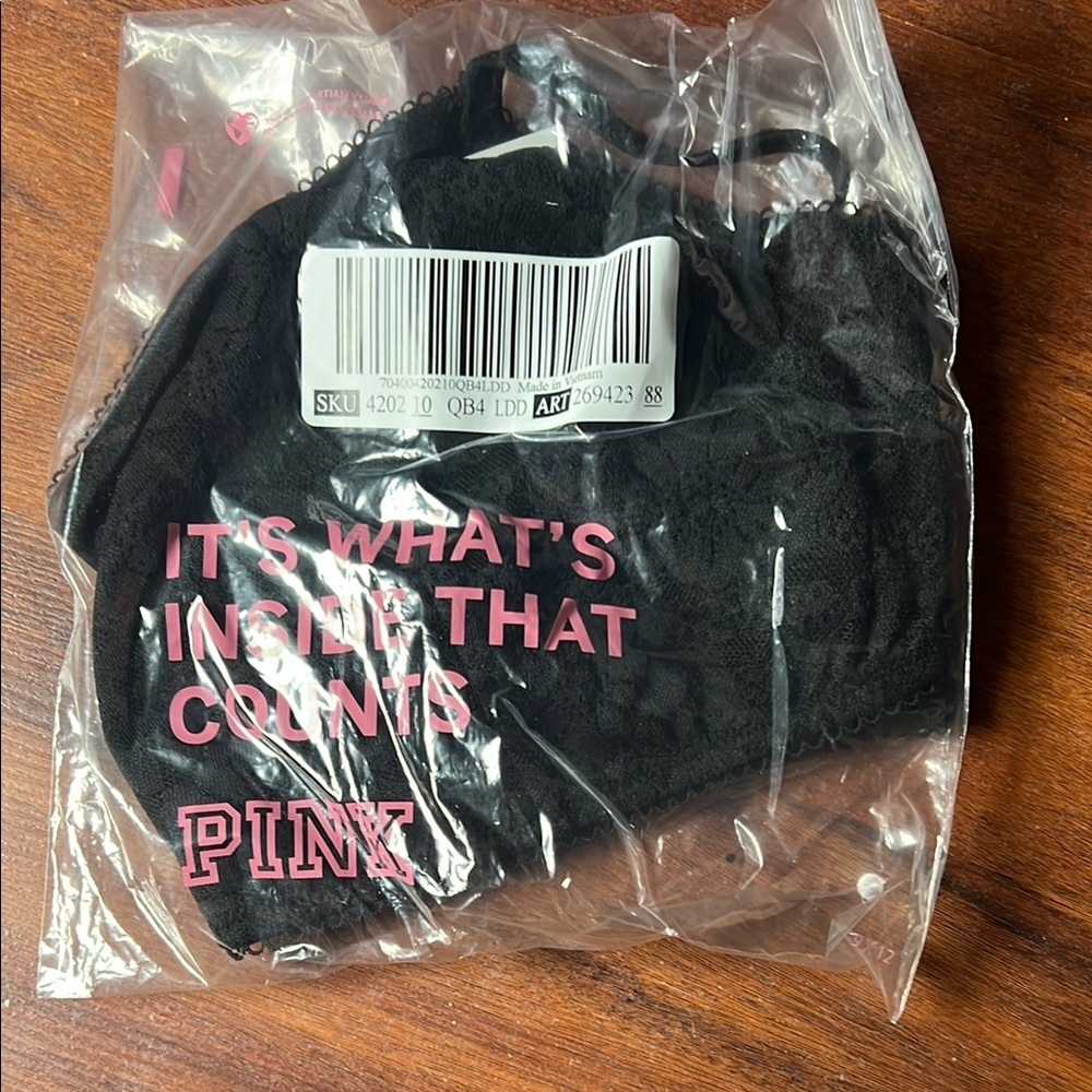 VS Pink black lace wink unlined scoop bralette Large DD lacey stretchy - Picture 2 of 11